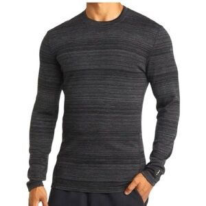 Smartwool Thermal Merino Base Layer Sweater Long Sleeve Black Gray Stripes XL